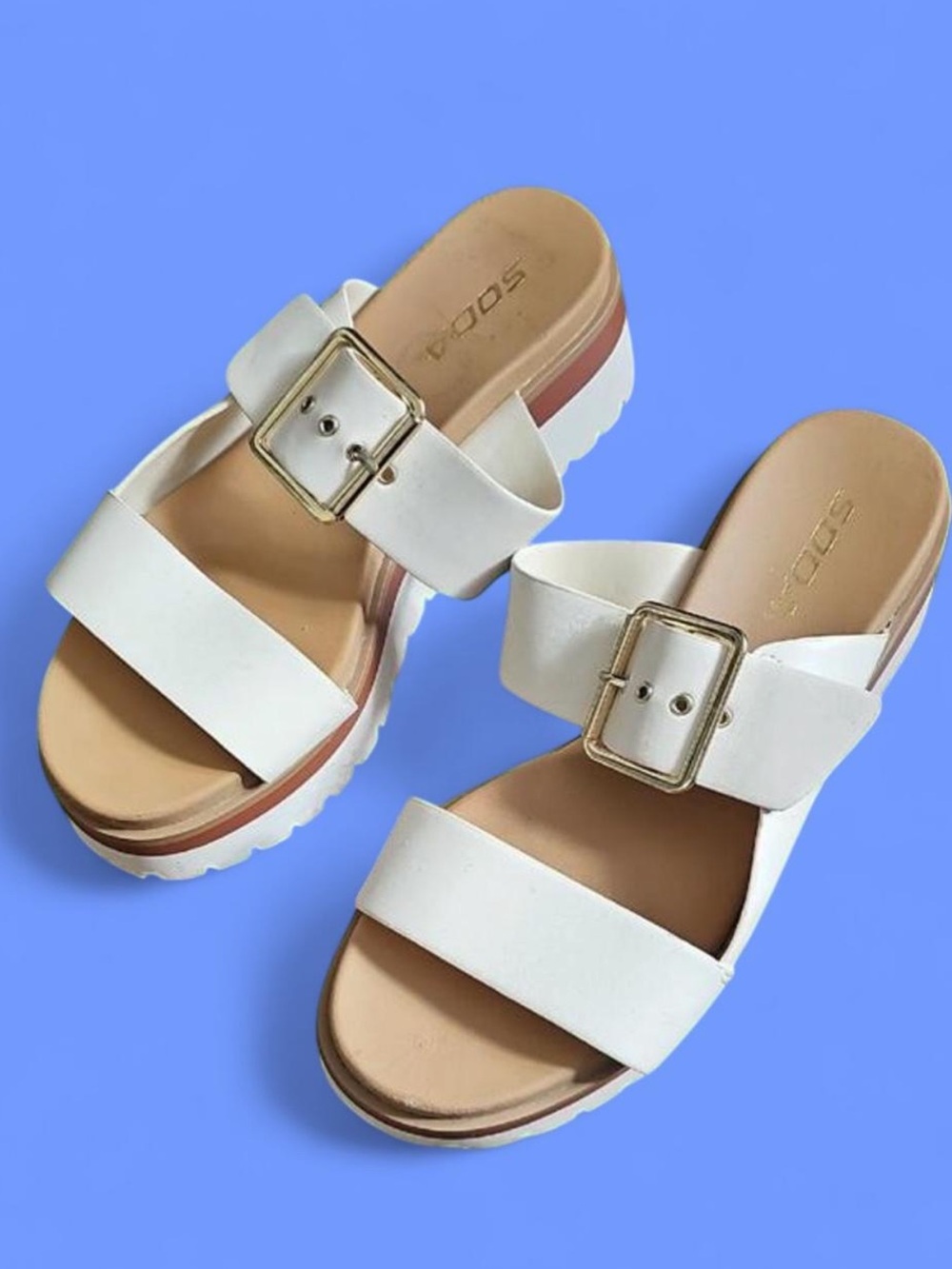 Soda Chunky White Platform Sandals size 8.5 - Y2K, Adjustable Dual Strap